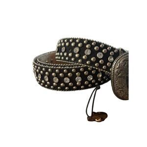 Guess Bling Black Leather Belt Large Buckle Rhinestones Womans Size‎ Xl